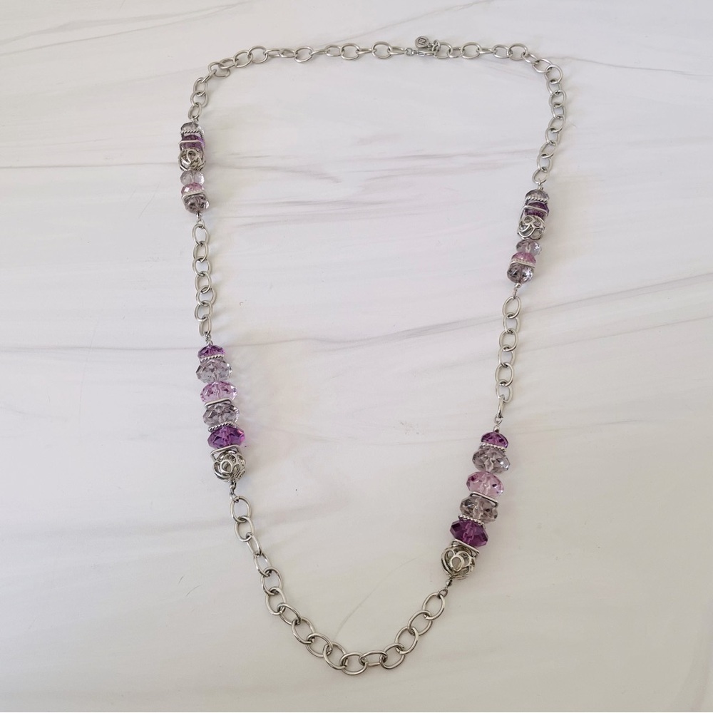 Vintage Napier Silver and Purple Chain Necklace- Long